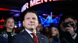 Sławomir Mentzen podczas swojego wieczoru wyborczego