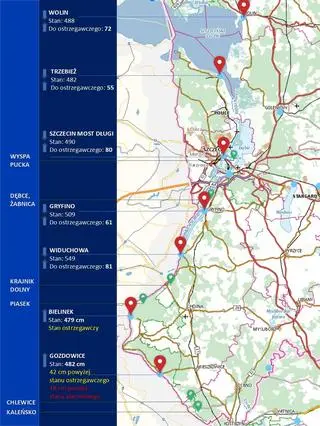 Poziomy wód i stany ostrzegawcze w województwie zachodniopomorskim (26 września 2024)
