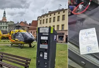 Śmigłowiec LPR wylądował w centrum miasta, pilot pobrał bilet z parkomatu