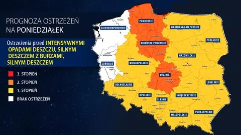 Prognoza zagrożeń na poniedziałek 