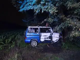 Auto uderzyło w drzewo i zapaliło się