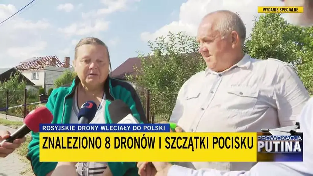 Rozmowa z mieszkańcami domu w Wyrykach, w który uderzył dron