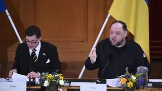 Przewodniczący Riksdagu Andreas Norlen i Rusłan Stefanczuk (z prawej) w czasie szczytu Platforma Krymska 