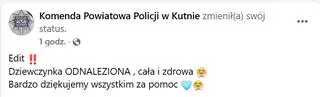Komunikat policji o odnalezieniu dziewczynki