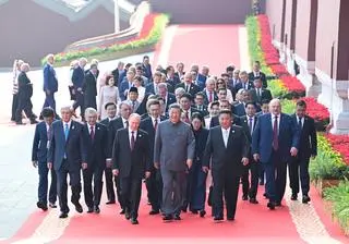 Władimir Putin, Xi Jinping, Kim Dzong Un w Pekinie