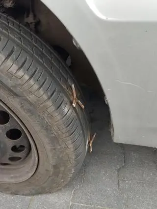 Uciekinier rozrzucił kolce na drodze