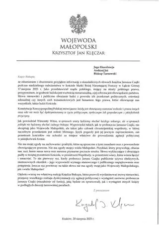 Apel wojewody małopolskiego do biskupa tarnowskiego