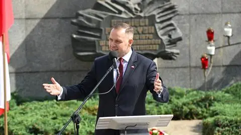 Prezydent RP Karol Nawrocki przemawia podczas obchodów 45. rocznicy podpisania Porozumień Sierpniowych i powstania NSZZ „Solidarność”