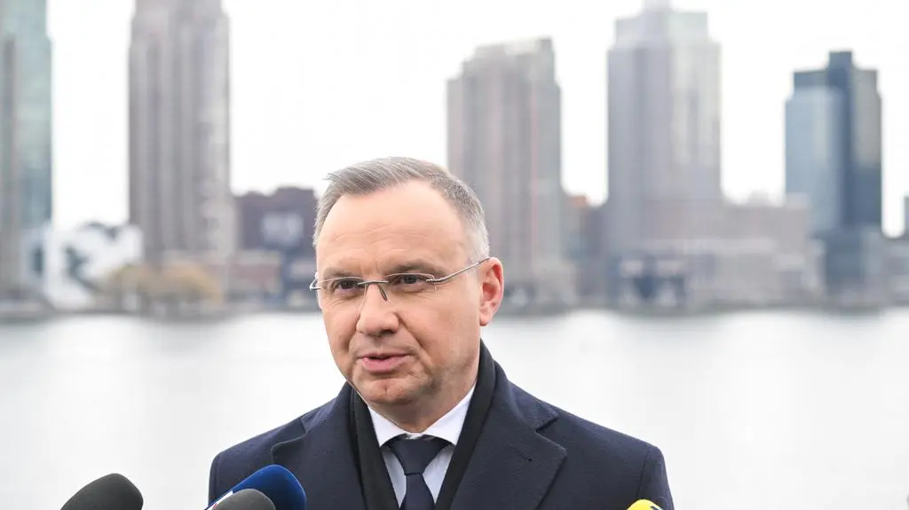 Prezydent Andrzej Duda w trakcie briefingu prasowego po wystąpieniu na specjalnej sesji Zgromadzenia Ogólnego ONZ