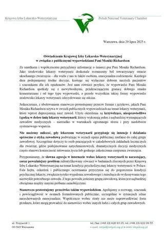 Oświadczenie Krajowej Izby Lekarsko-Weterynaryjnej