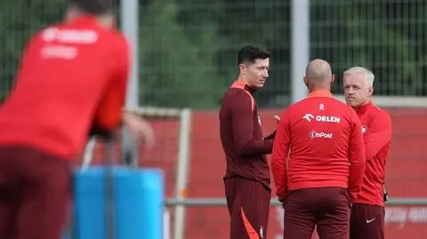 Robert Lewandowski na treningu kadry