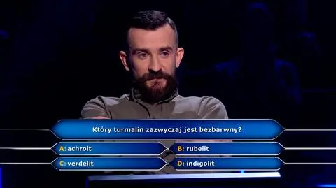 Który turmalin zazwyczaj jest bezbarwny? Pytanie z "Milionerów" za 75 tysięcy złotych