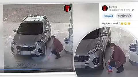 "Niezwykły widok" na stacji paliw, kierowca próbował pompować oponę gaśnicą. Nagranie
