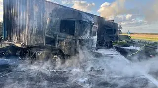 Pożar busa i ciężarówki na A1
