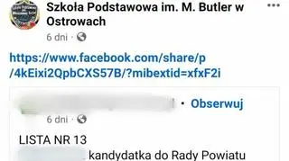 Plakat wyborczy pojawił się na oficjalnym profilu szkoły na Facebooku