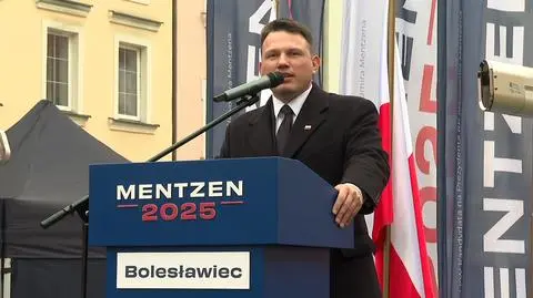 Sławomir Mentzen na spotkaniu w Bolesławcu, 14 marca 2025