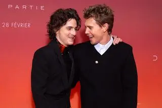 Timothée Chalamet i Austin Butler na paryskiej premierze filmu "Diuna: Część druga", 12 lutego 2024 r. 