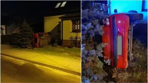 Samochód wypadł z drogi i przewrócił się na bok. Pijana matka wiozła swoją ośmioletnią córkę