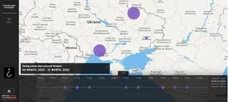 Na zrzucie ekranu pokazane są miasta, na które spadły bomby kasetowe