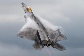 F-22 Raptor fighter jet at an air show in RAF Fairford Base, UK