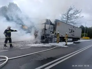 Pożar samochodu ciężarowego