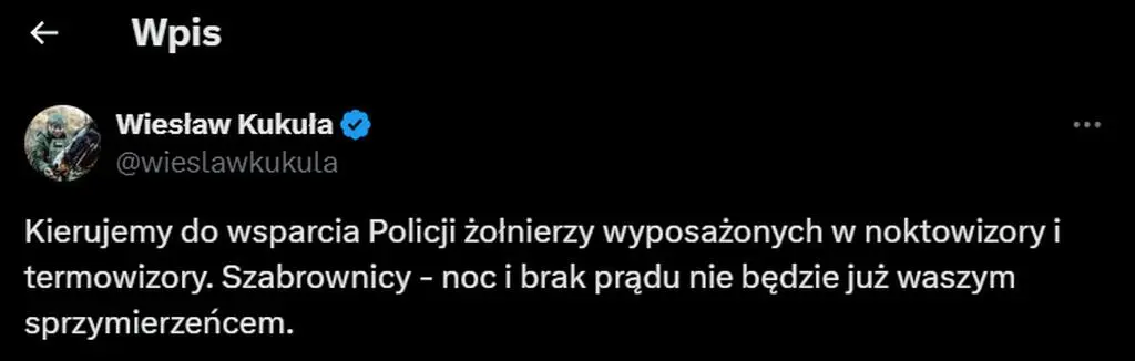 Wpis generała Wiesława Kukuły