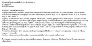 Podziękowania rodziny dla policjanta Michała Tomanka