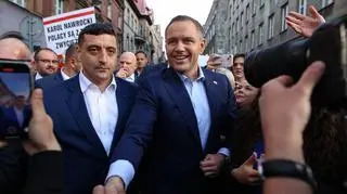  George Simion i Karol Nawrocki na wiecu w Zabrzu