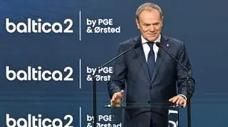 Premier Donald Tusk podczas uroczystości rozpoczęcia budowy Morskiej Farmy Wiatrowej Baltica 2