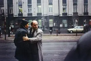  Plan zdjęciowy filmu Wojciecha Marczewskiego "Ucieczka z kina Wolność". Na zdjęciu Aleksander Bednarz i Piotr Fronczewski 