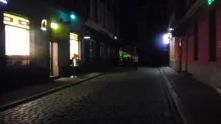 Jedyne światło rzucane na ulice padało z wnętrz sklepów