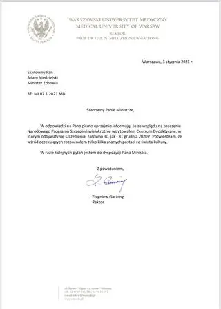 Odpowiedź rektora WUM na pismo ministra zdrowia