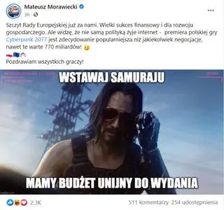 Mateusz Morawiecki o Cyberpunk 2077