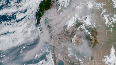Kłęby dymu na zdjęciu satelitarnym (earthobservatory.nasa.gov)