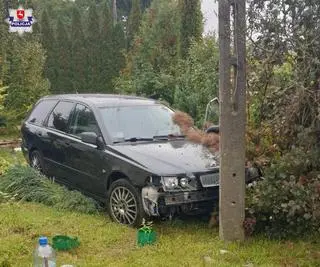 Auto zatrzymało się na słupie 
