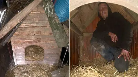 Mężczyzna ukrył się przed policjantami w psiej budzie