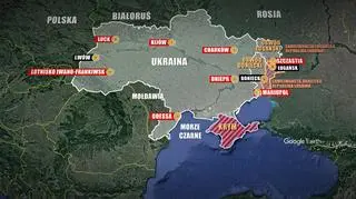 Miejsca rosyjskich ataków na Ukrainę