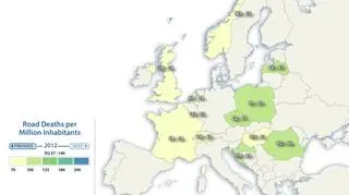 Liczba wypadków na milion mieszkańców w 2012 roku