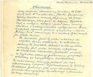 Oświadczenie, jakie kazał świadkom rozmowy spisać Janiszewski