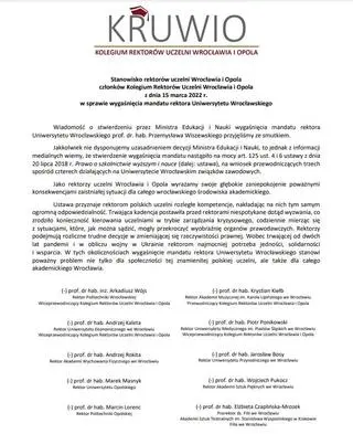 Stanowisko KRUWIO ws. odwołania rektora UWr