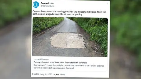 Załatał dziurę w drodze, teraz jest poszukiwany