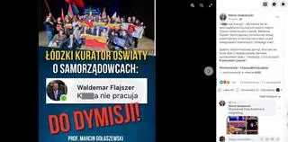 Wpis ze screenem komentarza łódzkiego kuratora oświaty