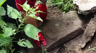 Na steli widoczne są fragmenty napisu