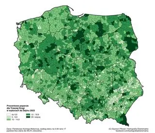 Mapa poparcia Trzeciej Drogi