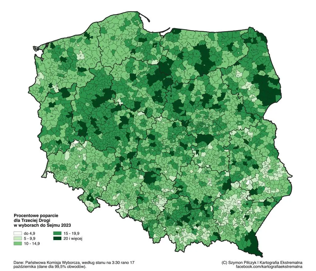 Mapa poparcia Trzeciej Drogi