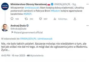 Komentarz Andrzeja Dudy pod wpisem resortu obrony narodowej
