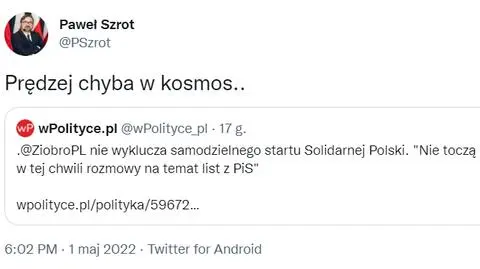 Ziobro o przygotowaniach do "samodzielnego startu". Prezydencki minister: prędzej chyba w kosmos