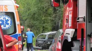 Dwa zastępy straży pożarnej gasiły samochód