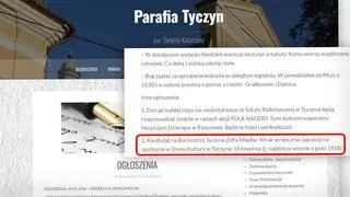 Na stronie parafii w Tyczynie pojawiło się ogłoszenie o spotkaniu kandydatki na burmistrzynię Zofii Międlar-Mruk w miejscowym domu kultury