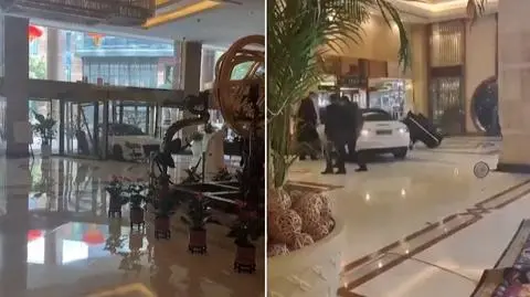Pokłócił się w hotelu, zaczął taranować lobby sportowym samochodem